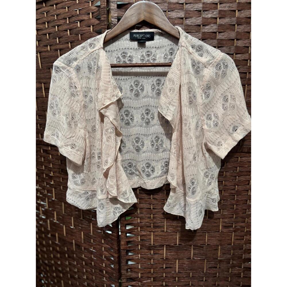 Womens‎ XL Shrug Top Delicate Ruffle Romantic Coastal Beach Crochet Sheer Beige